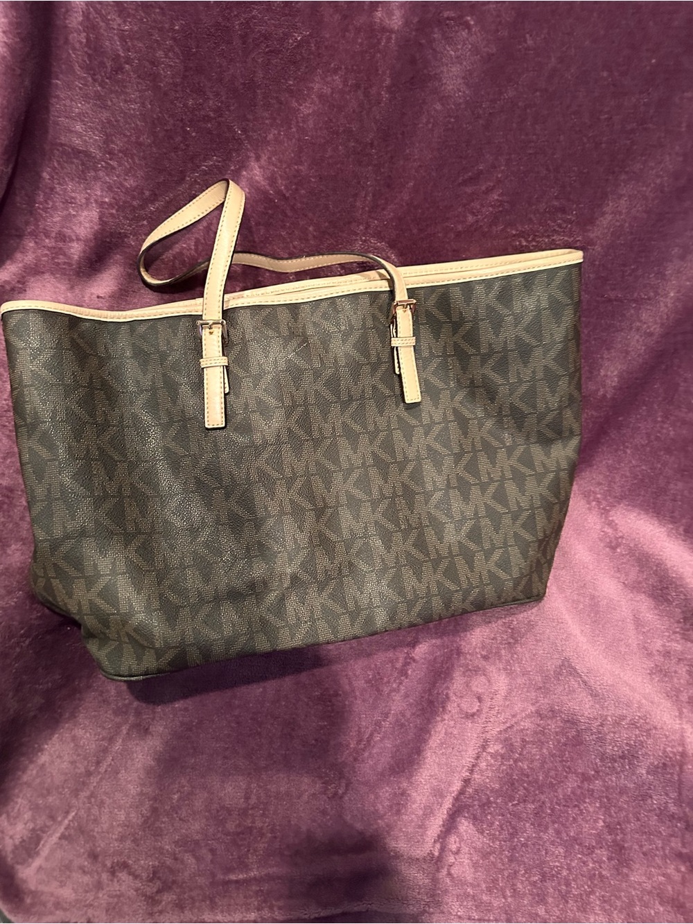Michael Kors Brown Signature MK Tote with Cream Trim